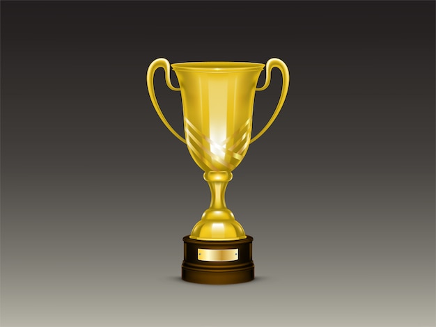 3d realistic cup, golden trophy for winner of competition, championship.