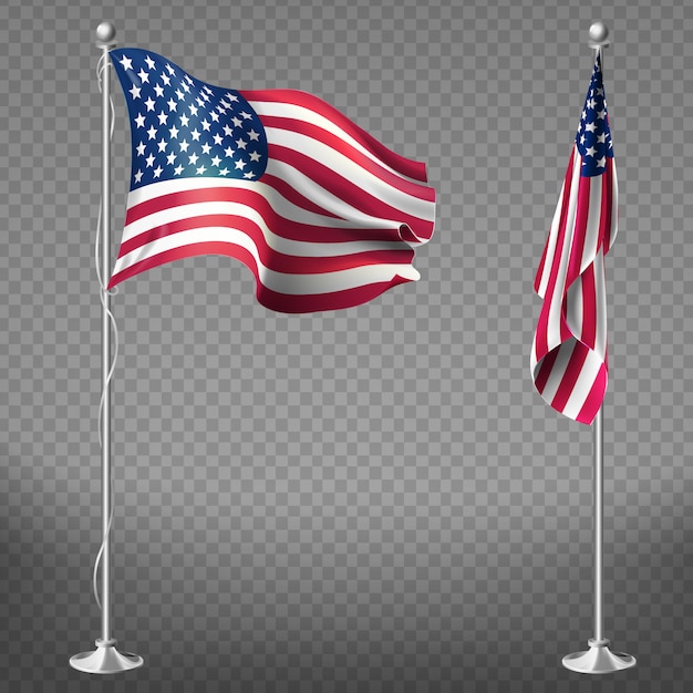 3d realistic flags of United States of America on steel poles 