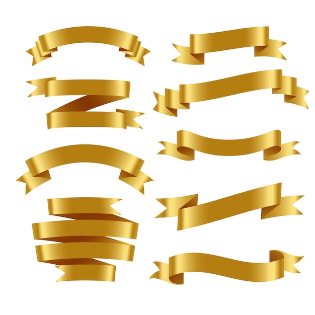 3d realistic golden ribbons set