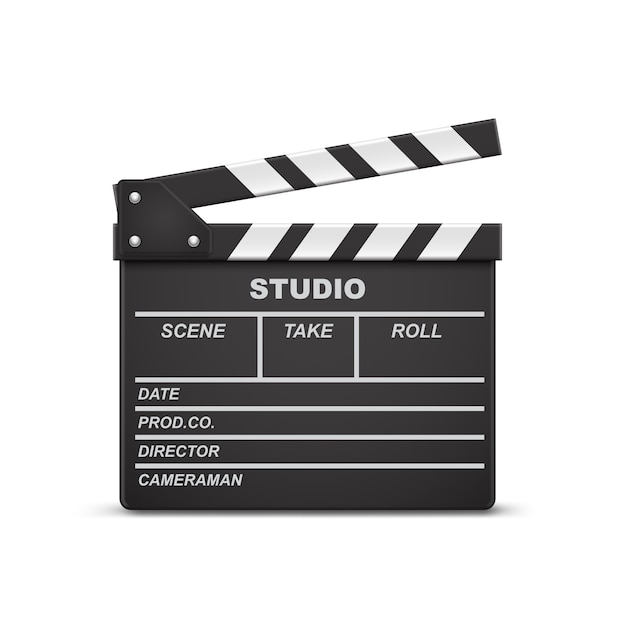 3d realistic illustration of open movie clapperboard or clapper isolated on background