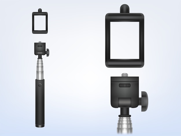 Vettore gratuito 3d monopiede realistico per smartphone, portatelefono per foto, selfie-stick.