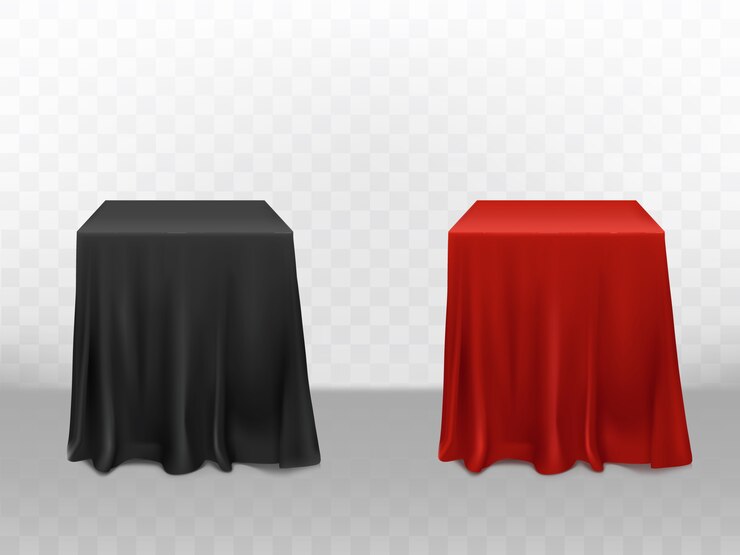 Free Vector 3d realistic red and black silk tablecloth. empty furniture isolated on transparent background