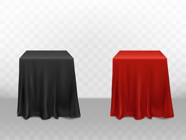 3d realistic red and black silk tablecloth. Empty furniture isolated on transparent background