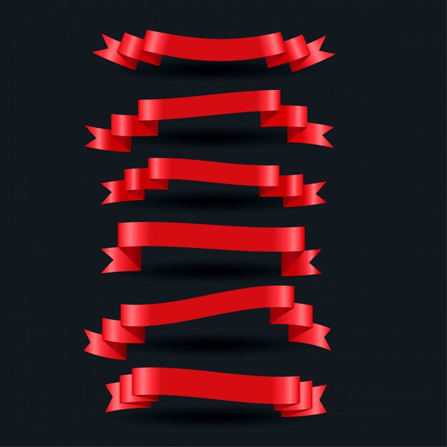 3d realistic red shiny ribbons set