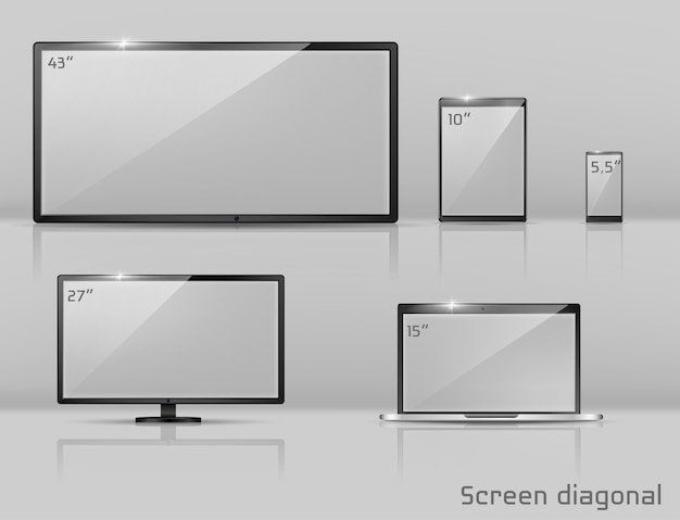 Free vector 3d realistic set of different screens - notebook, smartphone or tablet.