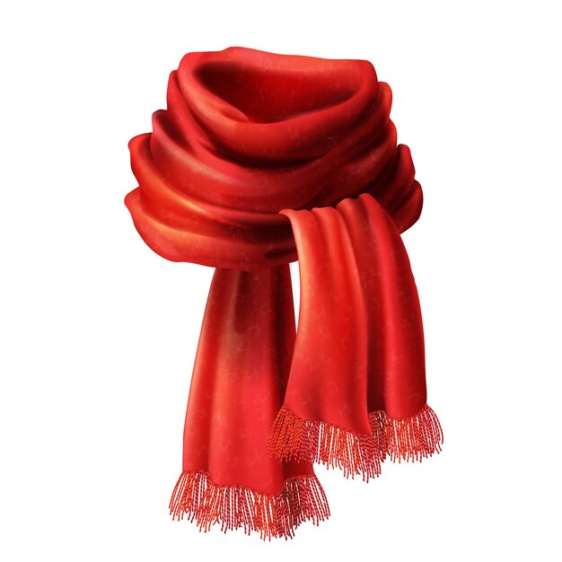 3d реалистичный шелковый красный шарф. Трикотажная ткань, альпака для зимы