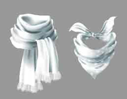 Free vector 3d realistic silk white scarf. fabric cloth of dotted neckerchief.