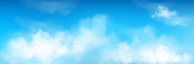 Free Vector 3d realistic sky background with fluffy cloud vector texture blue air pattern with white abstract cloudy meteorology smoky environment beautiful natural cloudscape with sunshine panoramic banner