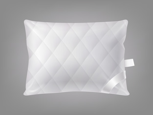 3d現実的なステッチ快適な四角枕。テンプレート、白いふわふわのクッションのモックアップ