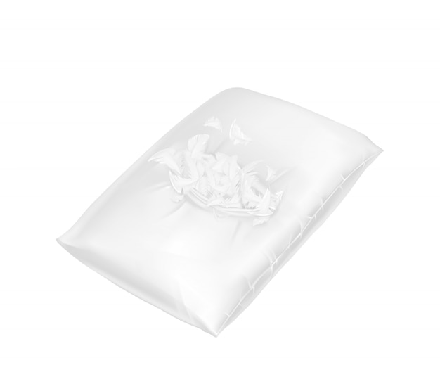 Free vector 3d realistic torn square pillow. template, mock up of white fluffy comfortable cushion