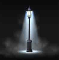 Бесплатное векторное изображение 3d реалистичная икона векторной иллюстрации старый уличный фонарь с световым эффектом в светящейся темноте