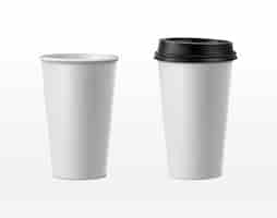 Free vector 3d realistic vector icon illustration paper coffee cup with black lid and without