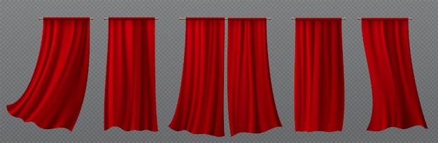 Free vector 3d red drapery cloth realistic silk curtain