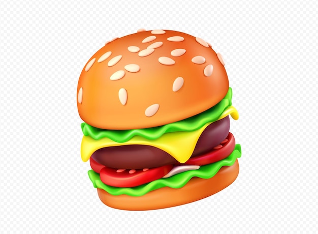 Vettore gratuito rendering 3d hamburger fasfood con icona vettore di formaggio