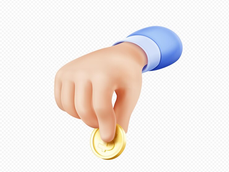 Free Vector 3d render hand give coin digital business concept