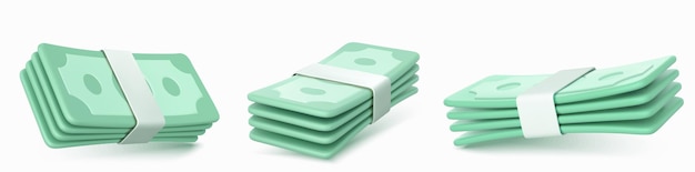 Free vector 3d render money banknote piles side front view