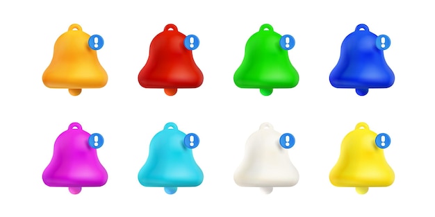 Free vector 3d render notification bells color unread message