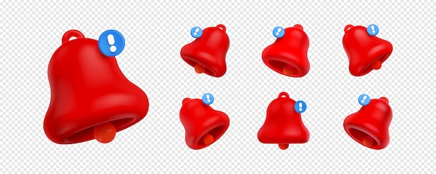 Free vector 3d render notification bells red unread message