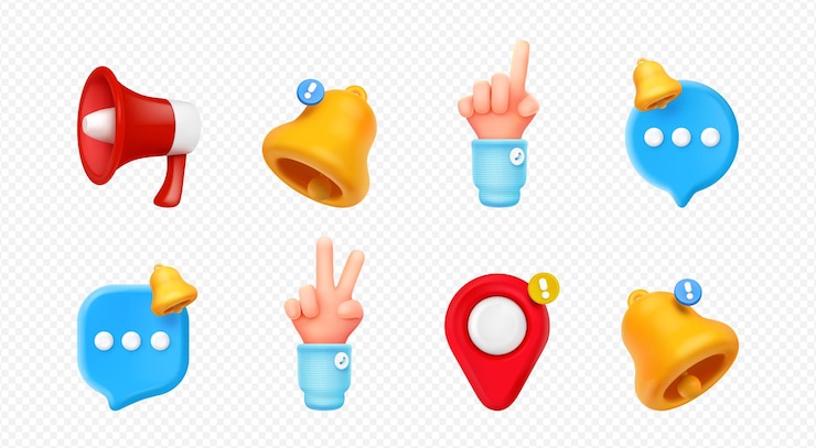 Free Vector 3d render notification and reminders media icons