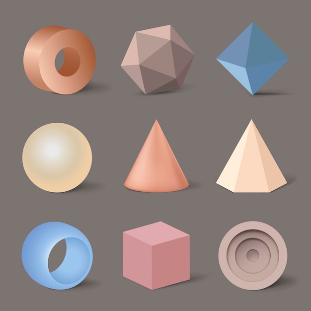 3D визуализированные геометрические формы, минималистский векторный набор пастельных элементов