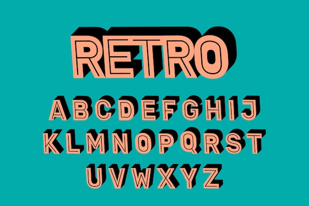 Бесплатное векторное изображение 3d дизайн ретро алфавит