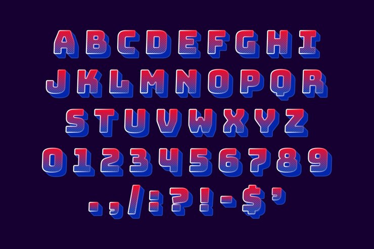 Free Vector 3d retro alphabet