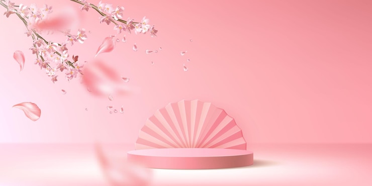Free Vector 3d sakura flower podium pink product platform