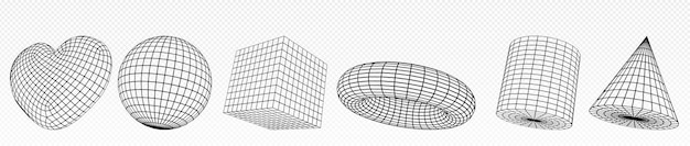 Set 3d di figure geometriche wireframe