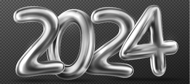 Free vector 3d silver balloons in shape of 2024 numbers