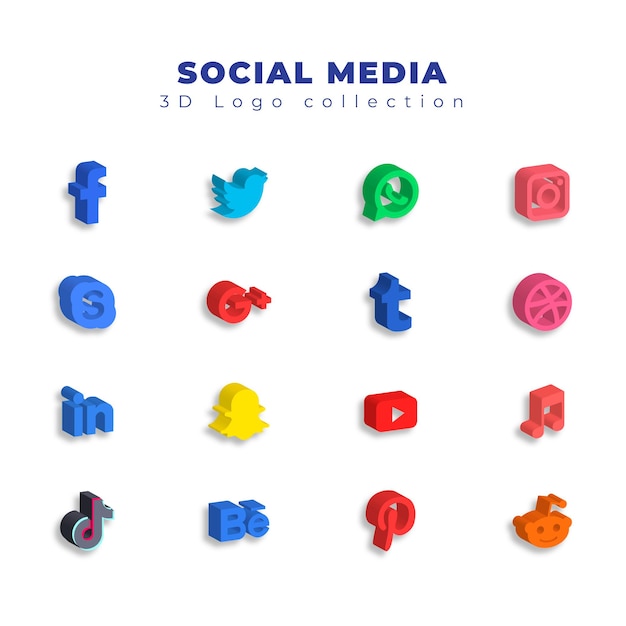 Vettore gratuito collezione di logo di social media 3d