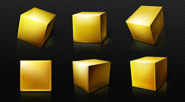 3D квадратные золотые коробки в перспективе