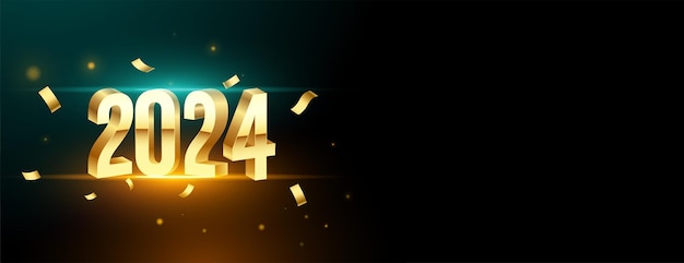 Free vector 3d style 2024 golden text new year wishes banner with confetti vector