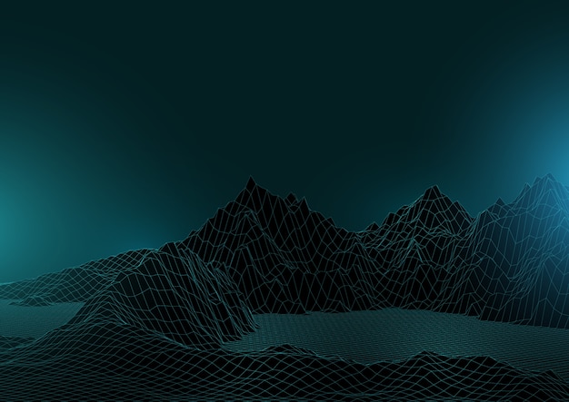Бесплатное векторное изображение 3d стиль абстрактный фон с каркасным пейзажем
