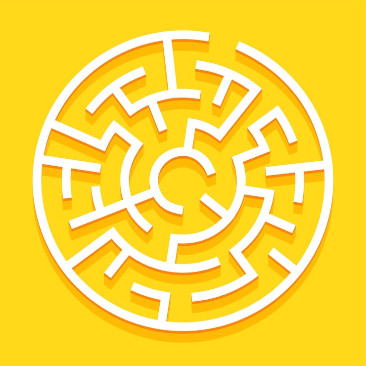 Free Vector 3d style circular maze pattern yellow background find the hidden shortcuts