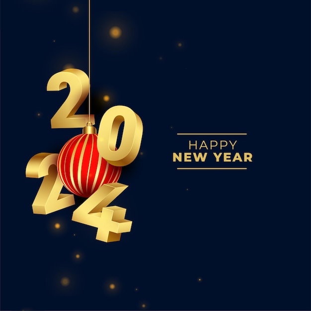 Free vector 3d style golden 2024 new year greeting card with christmas ball vector