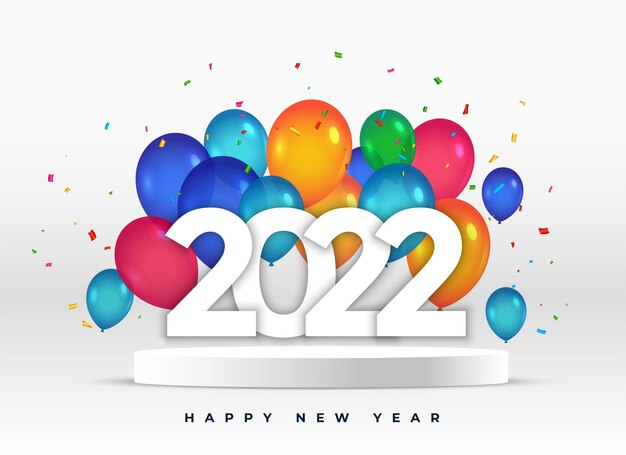 3d style hapy new year 2022 background with colorful balloons