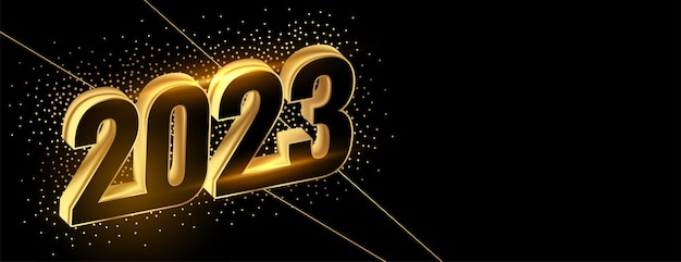 Banner di testo in stile 3d per il nuovo anno 2023 con glitter dorati