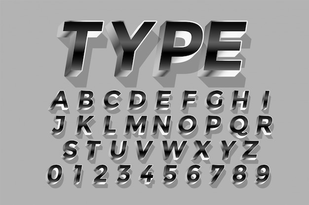 Free vector 3d style silver shiny text effect design alphabets