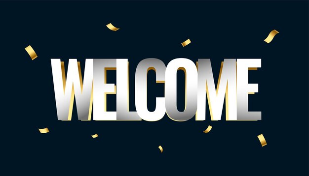 Free vector 3d style welcome lettering banner with golden confetti decoration