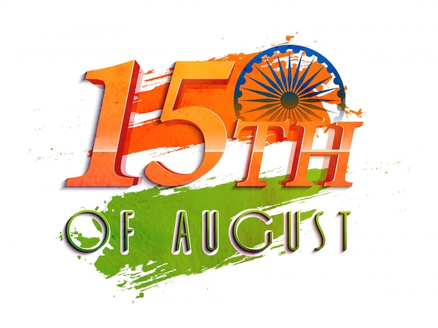 Free vector 3d text 15 of august on indian flag colors background, can be used as poster, banner or flyer design for independence day celebration.