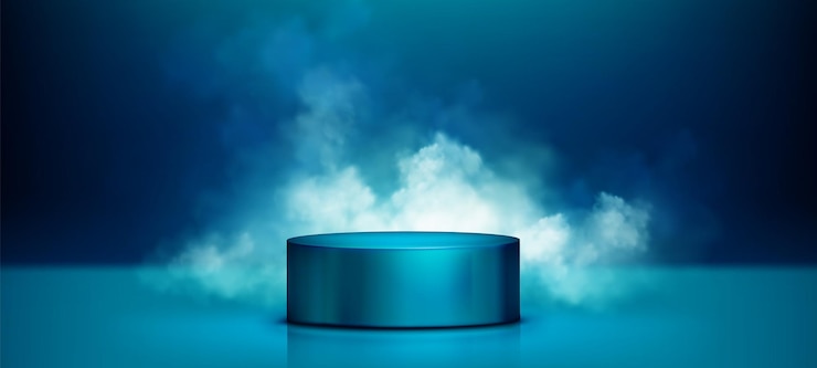 Free Vector 3d turquoise podium with neon light and cloud
