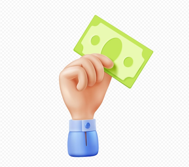 3d vector hand with money bill or dollar note