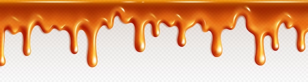 Vettore gratuito flusso di salsa al caramello gocciolante realistico di vettore 3d