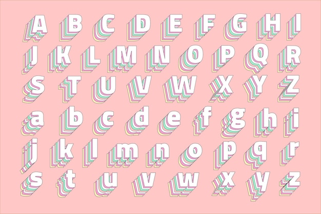 Free vector 3d vector retro alphabet pastel alphabet set