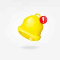 Free vector 3d vector yellow bell alert symbol social media red exclamation mark notification icon isolated.