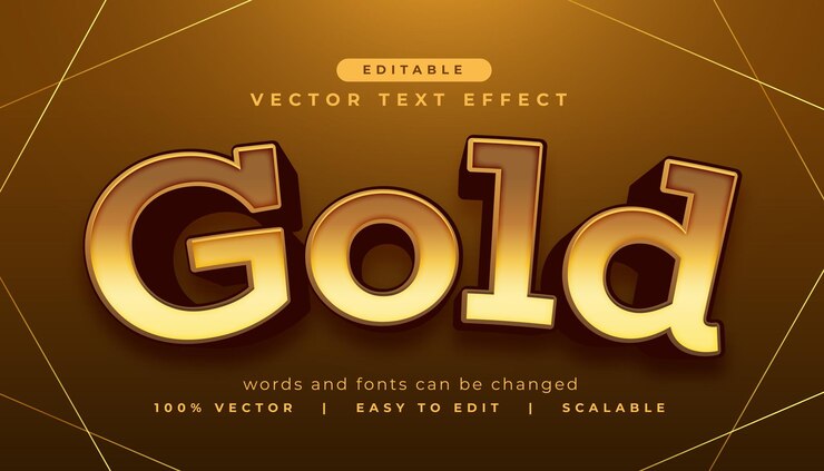 무료 Vector 3d 빈티지 글 금색 텍스트 효과 편집 가능한 모
