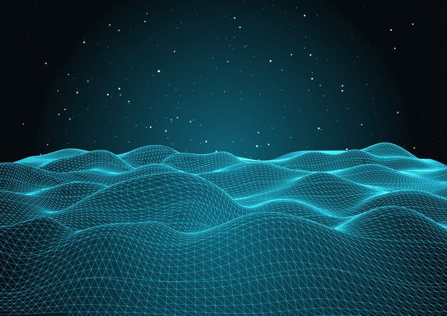 3d wavy net with starry sky