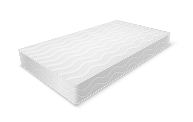 3d 흰색 매트리스 절연입니다. 현실적인 정형 수면 침대 요소입니다. 침실을 위한 편안한 면 액세서리. 침대보와 숙면. 3d 벡터 일러스트 레이 션 프리미엄 벡터