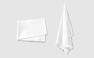 Vettore gratuito mockup bianco 3d del disegno vettoriale di asciugamani da cucina