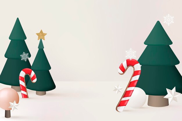 3D фон зимних праздников, рождественская елка и вектор леденца